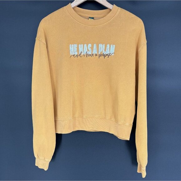 Old Navy Tops - NWT Old Navy Women's Christian Graphic Sweatshirt S Mustard Yellow He Has A Plan
